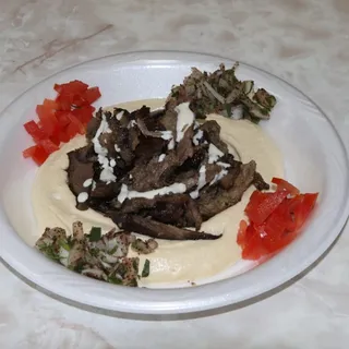 Hummus Topped with Shawarma Plate