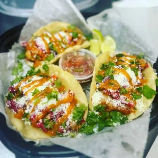 three tacos on a plate