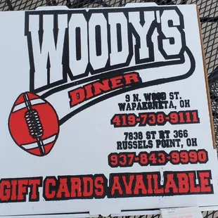 a sign for a gift card available