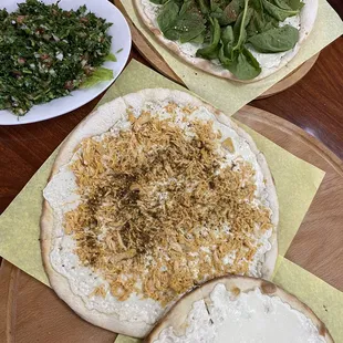 Tabbouleh, Cheese &amp; Spinach, Cheese and Chicken &amp; Cheese Flatbread