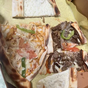 Juju's Boat with chicken and beef plus a cheese one