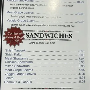 the menu for lunch specials