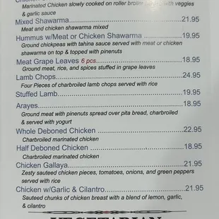 the menu of the restaurant