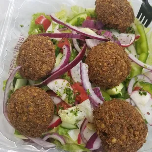 Falafel and arabic salad..DELICIOUS!!!!!!!!!! FALAFEL IS FRESHLY made, Salad is very fresh and great customer service, friendly staff..