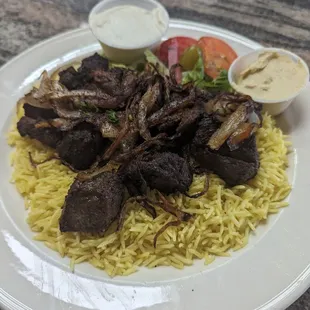 Beef kebab with rice