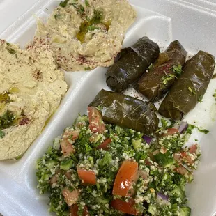 This was their sampler of appetizers (grape leaves, hummus, Baba Ganoush, etc)