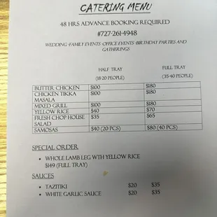 New Catering menu!!