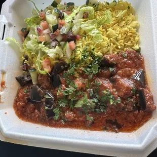Eggplant and rice to go