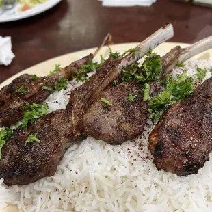 Lamb chops on rice