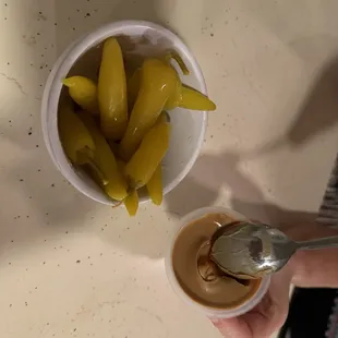 Peppers and peanut butter.    Odd combo but if you love those peppers it&apos;s good