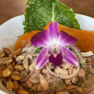 Ceviche de Pulpo (octopus)  Great acidic flavor with the meaty seafood and the corn nuts added a great crunch