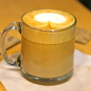 a latte in a glass