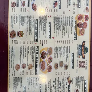 Menu as of October 2023