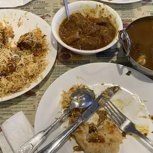 Chicken Biryani, lamb curry and lamb shank soup.