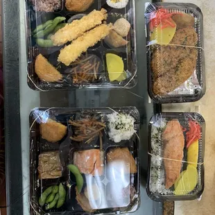 They make bentos for retail stores so there are no labels indicating price or item. Left-Tick Tack Toe (TTT) bentos.