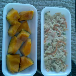 Pumpkin on the left, Okara on the right