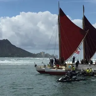 The historic arrival of the Hōkūlea at Ala Moana Regional Park after completing its Mālama Honua Worldwide Voyage on June 17, 2017.