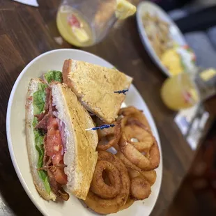 Roy Rogers BLT with onion rings.