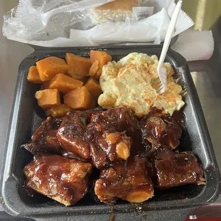 Pork Rib Tips Yams Potato Salad