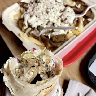 Lamb and Beef Shawarma, Aladdin Fries