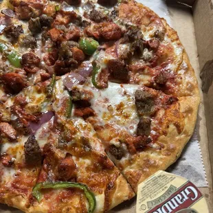 Medium House Specialty Pizza, no olives