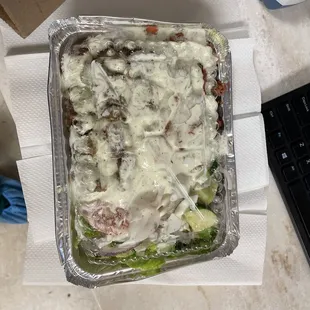 Combo Lamb, Beef and Chicken over rice gyro platter