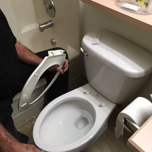 Broken toilet seat. We told the lady at the front desk, but no one came to fix it.