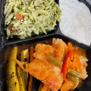 Fish platter w/ chargrilled veggies, orzo salad, and that amazing tzatziki sauce!
