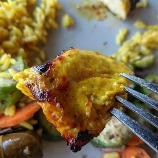 The saffron chicken is tender and flavorful