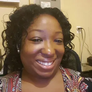 a woman smiling