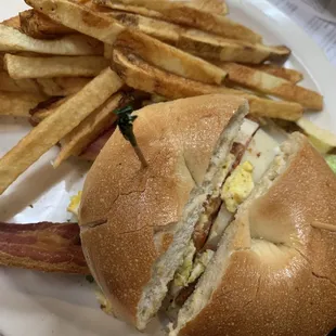 Breakfast sandwich on a bagel