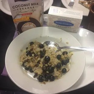 Veganizing the basic oatmeal. They make it with water.