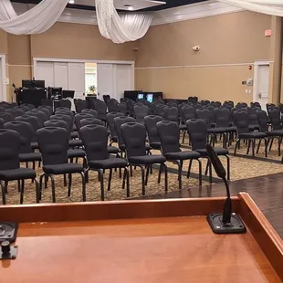 Overlooking the theater-style seating from the podium