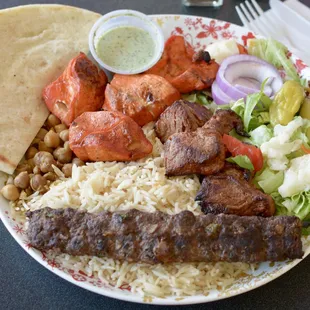 Lamb kabob, Kubedah kabob and mild chicken kabobs.