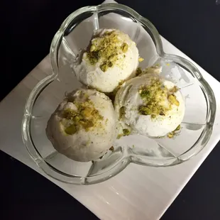Homemade cardamom and pistachio ice cream