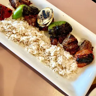 Shish Kabob - Marinated lamb, grilled w/ vegetables