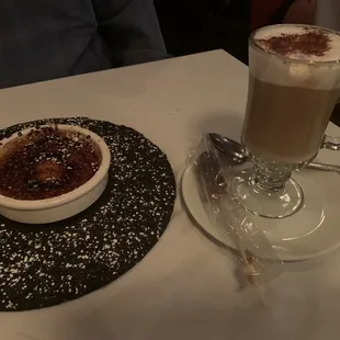 Crème brûlée and cappuccino.