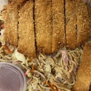 Fried saimin + chicken katsu