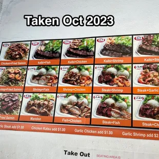 Menu as of Oct 2023