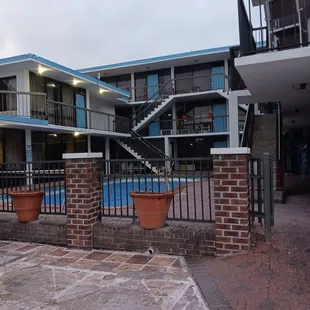 Pool has a blue cover