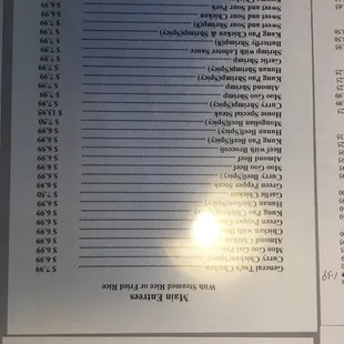 the menu of the restaurant