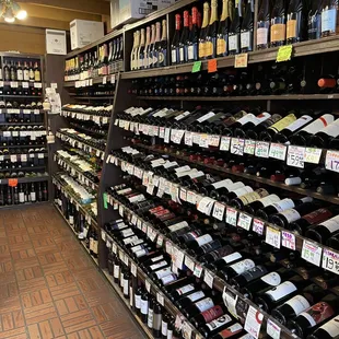 rows of wine bottles