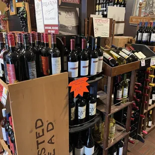 a display of wine bottles