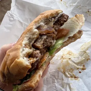 CHEESEBURGER - $7.99 - Fresh ground chuck USDA, Mayo, Mustard, Lettuce, Tomato, Onion, and of course Cheese.