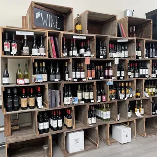 shelves of wine