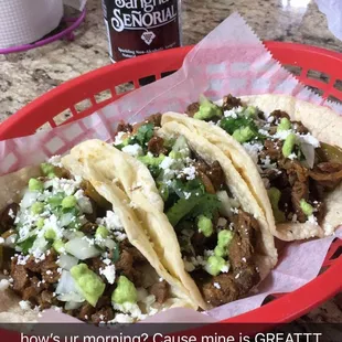 3 fajita tacos with hand made corn tortillas YUMM
