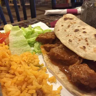 Carne guisada taco. Sub beans for rice