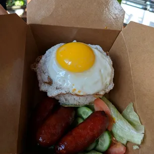 Island breakfast - Filipino longanisa, egg and rice