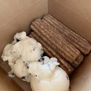 Chrurros and cookies and cream ice cream