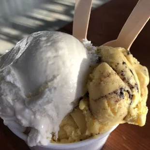 Durian on the left, banana Oreo on the right.